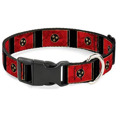 Imagem de Buckle-Down Coleira com clipe de plástico – Bandeira do Tennessee/Preto envelhecido – 3,8 cm de largura – Serve para pescoço de 40,6 a 58,4 cm – Médio