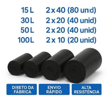 Imagem de Kit com 2 Rolos de Sacos de Lixo - Opções de 15, 30, 50 e 100 Litros -