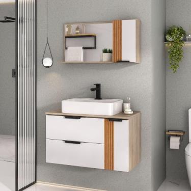 Imagem de Conjunto Gabinete Banheiro DOLPHIN 80cm RIPADO LUXO - MOVEIS JOIA, Mad