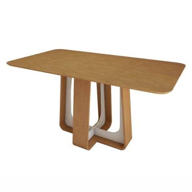 Imagem de Mesa de Jantar Retangular 170cm Tampo MDF Sintonia Amêndoa Clean/Off White/Amêndoa Clean