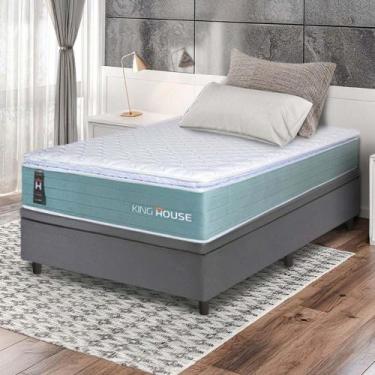 Imagem de Conjunto Box Baú Cinza Lagos Verde Molas Ensacadas Solteiro 96x203x73 