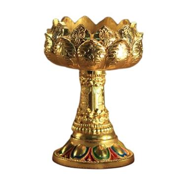 Imagem de Fenteer Suporte para vela de manteiga, suporte para lâmpada de lótus ghee, tibetano para mesa, casa, quarto, Pés Altos