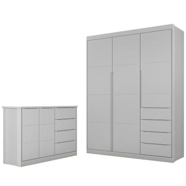 Imagem de Jogo De Quarto Infantil Guarda Roupa E Cômoda Lua P04 Cinza - Mpozenato