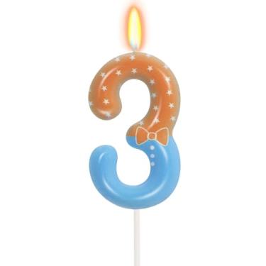 Imagem de Vela de 3º aniversário azul laranja para meninas e meninos - vela número 3, decorações de bolo, tema de animação iluminada infantil, velas de aniversário com tema de desenho animado infantil
