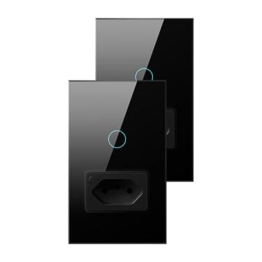 Imagem de FINYQBET Interruptores Inteligentes WiFi - 1 Botão De Toque,1 Tomada, Compatível com Alexa/Google, Controle por Voz e Aplicativo, Ideal para Cozinha/Quarto, Temperado + PC (2PCS, Preto)