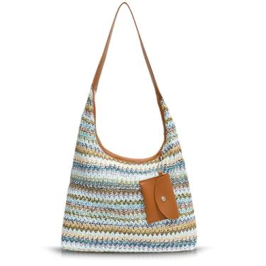 Imagem de QTKJ Sacola feminina, bolsa de praia de palha de grande capacidade, bolsa para mulheres férias viagens diárias (cor 2), Multicor, One Size