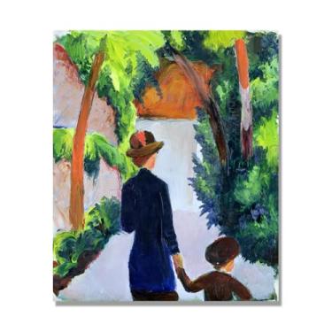 Imagem de NHLDZYH Impressões August Macke, (mãe e filho no parque), reproduções de pinturas famosas, imagem de arte abstrata para sala de estar quarto decoração de casa. Somente tela de 70 x 84 cm - 27,5 x 33,1