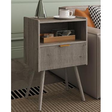 Imagem de Veegle Criado-Mudo, Mesa De Cabeceira Moderna Com Gaveta Armazenamento E Prateleira Madeira Aberta, Criado-Mudo Pernas Sólidas Para Sala Estar, Quartos Pequenos, Fácil Montagem (Carvalho Cinza)