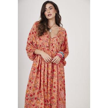 Imagem de Vestido Longo Com Rendas E Crochê rosé Estampado Yacamim E6, P, Rosa