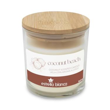 Imagem de Estrella Blanca Vela perfumada 411 g – Coconut Beach, cera de soja premium, queima de 60 horas, frasco de vidro com tampa de madeira, fragrância de longa duração, feito em El Salvador