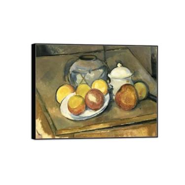 Imagem de MUHJDYC Paul Cézanne Gravuras famosas - pintura de parede em tela - quadros de arte em moldura preta para decoração de quarto de sala de estar (açucareiro e maçãs) 40 x 50 cm - 16 x 19 pol