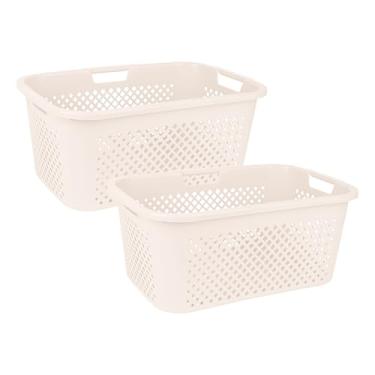 Imagem de Superio Cestas de lavanderia perfuradas gradiente com alças ergonômicas, pacote com 2 - design moderno e fino - creme
