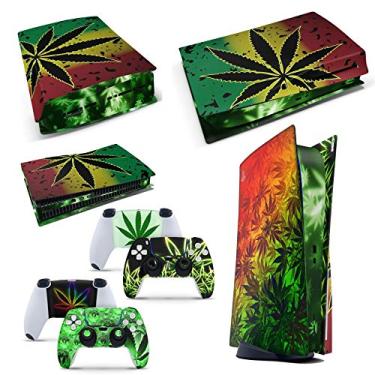 Imagem de Adesivo de vinil PS5 Disk Console Weed Skin + conjunto de 2 capas de controle