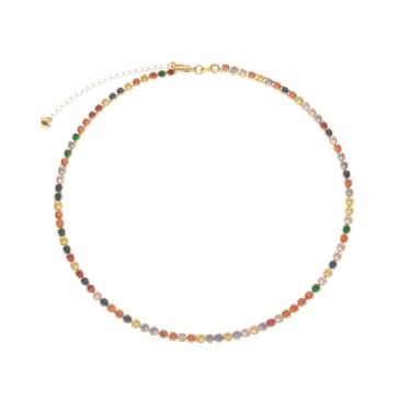 Imagem de Colar Dourado Chocker Riviera Pedras Coloridas