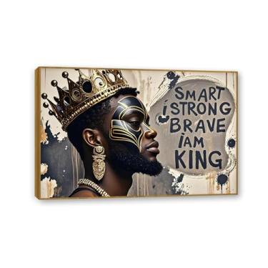Imagem de SDYJ6GSW Decoração de parede afro-americana arte negra motivacional homem negro presentes de encorajamento inspirador para homens imagem de afirmações positivas 30 x 20 cm (12 x 8 pol) moldura teca
