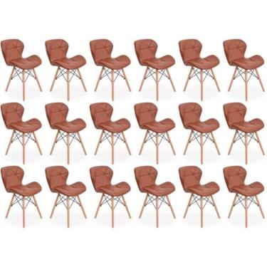 Imagem de Kit 18 Cadeiras de Jantar Charles Eames Slim Wood Estofada - Marrom