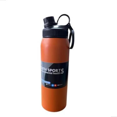 Imagem de Garrafa Térmica Inox 800ml Esportiva com Bico Antivazamento, Bocal Largo, Alça de Transporte, Proteção Dupla (p1315) (Laranja)