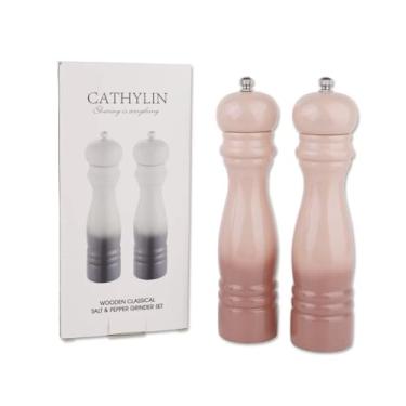 Imagem de Conjunto de moedor de sal e pimenta, 20 cm, design clássico gradiente rosa/cinza, 2 peças (rosa)