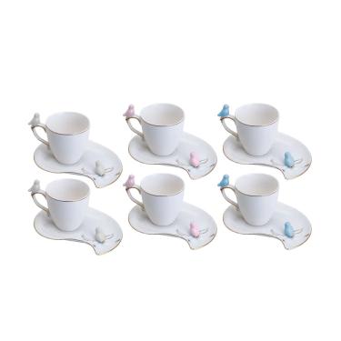 Imagem de Conjunto De Xícaras Para Café Com Pires Em Porcelana Birds Branco Com 12 Peças 90ml Wolff