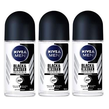 Imagem de NIVEA Desodorante Roll-On Masculino Invisible Black & White 48 Horas 50 Ml, Pacote Com 3 Unidades