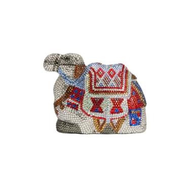 Imagem de RomanticDesign Bolsa feminina de luxo camelo strass noite bolsa de mão brilhante cristal festa baile banquete, Prata multicolorida