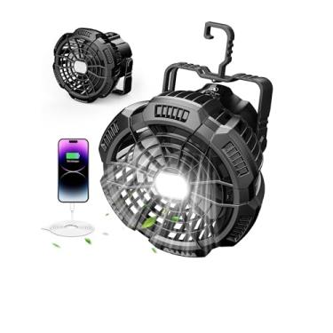 Imagem de Ventilador de acampamento portátil e lanterna, (40H máximo de funcionamento), ventiladores e gancho operados por bateria recarregável, ventilador de suspensão de barraca de glamping de 15000 mAh para