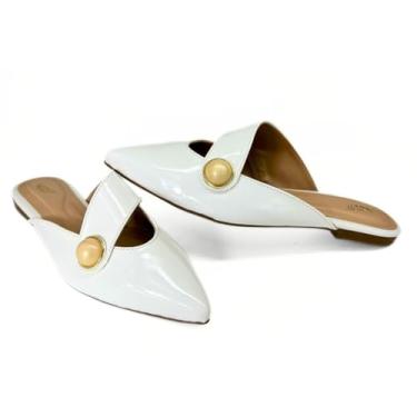 Imagem de Sapatilha Mule Sapato Feminino Scarpin Aberto Casual Com Pérola Dourada 205 (Branco, BR, Adulto, Numérico, 34)