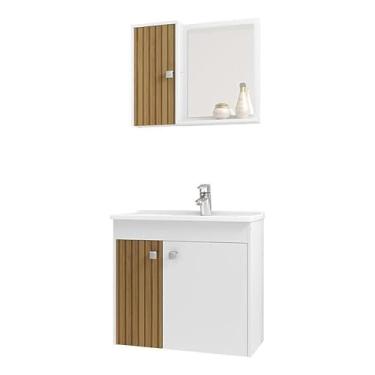 Imagem de Gabinete Banheiro Com Pia Wall Mounted Bathroom Cabinet with Sink Space Saving Organizer Rustproof Easy to Install(BRANCO/RIPADO)