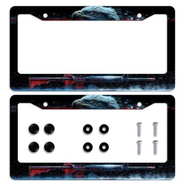 Imagem de 2 peças de moldura de placa de carro águia armas patriótica fantasia legal molduras de placa de licença personalizadas aço inoxidável placas de carro engraçadas molduras decorativas para homens