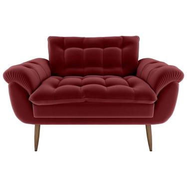 Imagem de Sofá 2 Lugares Pequeno 1,25 Pés Em Madeira Maciça Xangai Veludo Vermelho Matrix Veludo Vermelho