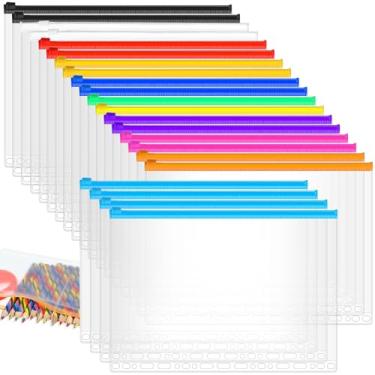 Imagem de Gersoniel Bolsa de fichário com zíper de 40 peças, bolsos de fichário de 19 furos com zíper em massa pastas de plástico para fichário bolsa de folhas soltas à prova d'água PVC para arquivamento de