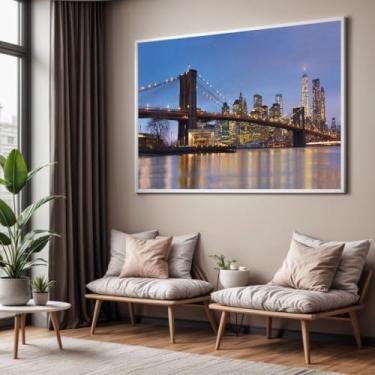 Imagem de Quadro com Moldura Sala Quarto Ponte Nova York Decorativo Horizontal Grande Hall