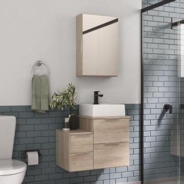 Imagem de Conjunto Gabinete Banheiro Nivus 60 (gabinete+espelheira+cuba) Madeira