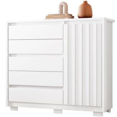 Imagem de Cômoda Ripada Sapateira 5 Gavetas 1 Porta Duello Branco - ALBATROZ MÓV