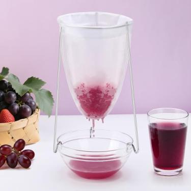 Imagem de Suporte de coador de geleia estável com 3 sacos de filtro - Sacos de filtro de malha reutilizáveis e kit de suporte de peneira de aço inoxidável para coar nozes leite queijo suco iogurte grego