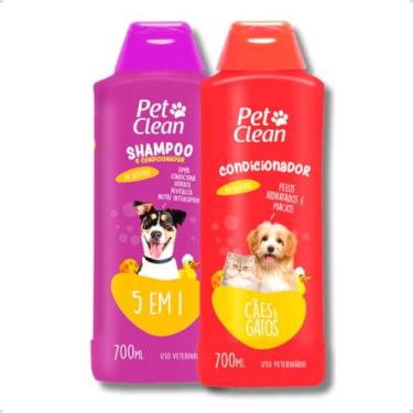 Imagem de Pet Clean Kit Banho Cães e Gatos, Shampoo 5 em 1 + Condicionador, 700ml cada, pH Neutro