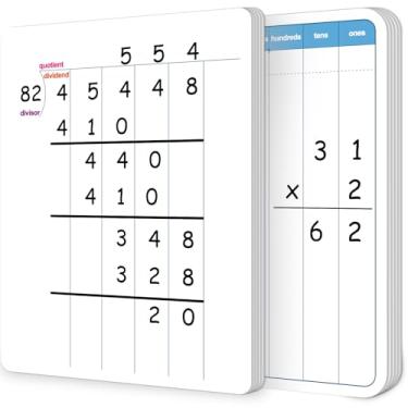 Imagem de Pacote com 48 quadros brancos apagáveis a seco para crianças, multiplicação de multiplicação, placa de papelão, tabela, divisão, portátil, manipulativos de matemática, quadro branco espesso