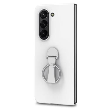 Imagem de POYUFRG Capa fina para Samsung Galaxy Z Fold 7, capa de telefone fosca com proteção de tela de vidro temperado com anel giratório de metal, branca, Z Fold 7