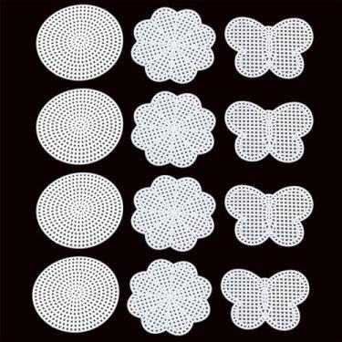 Imagem de GZWZH 12 peças Um conjunto de flor de ameixa redonda em forma de borboleta 4 peças cada folha de malha de plástico placa de malha bordado estereoscópico pode ser usado para ponto de cruz marcador de