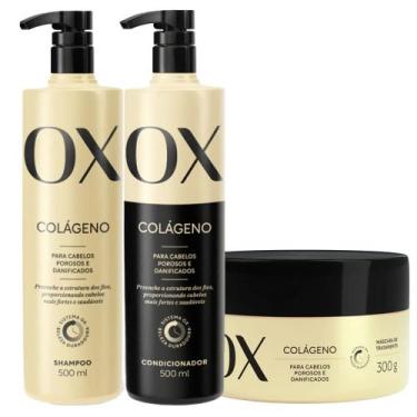 Imagem de Kit OX Shampoo 500ml, Condicionador 500ml e Máscara 300ml Colágeno