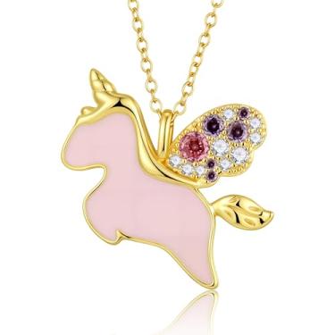 Imagem de Fohufo Presentes para meninas adolescentes Trenty Stuff – Colar de unicórnio para meninas, colares coloridos com pingente de unicórnios voadores de zircônia cúbica fofa, presentes de aniversário para