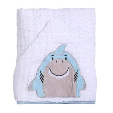 Imagem de Toalha com Capuz para Bebê – 100% Algodão Forrada com Fralda Soft – Alta Absorção – Estampas Variadas – 80x80 cm – Loja Era Uma Vez (Tubarão, Padrão)