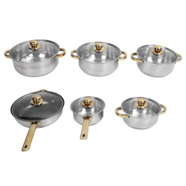 Imagem de Conjunto de Panelas de Aço Inoxidável à Prova de Ferrugem Panela Segura à Prova de Ferrugem para Cozinha Doméstica (Alça Dourada)