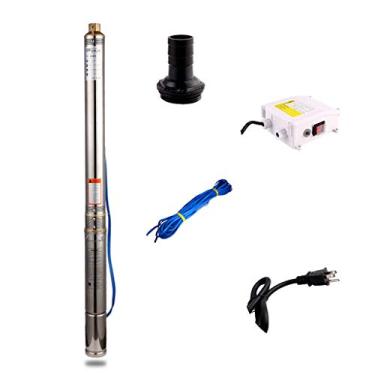 Imagem de SHYLIYU Bomba de poço profundo de aço inoxidável com furo de 7,62 cm, 110V/60HZ, impulsor de 0,5HP, bomba de água submersível centrífuga multiestágios, elevação máxima de 65,82 m, 16GPM com caixa de controle para jardim doméstico industrial agrícola