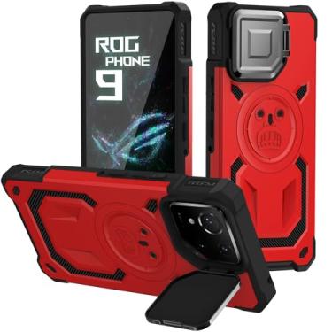 Imagem de HARUINO Capa para ROG Phone 9 para ROG Phone 9 Pro com Kicktand Capa de silicone de proteção resistente de grau militar - Compatível com Air Trigger à prova de choque fina capa de celular vermelha