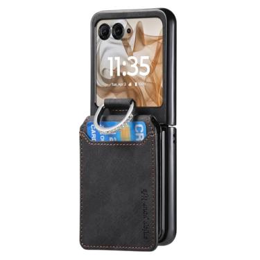 Imagem de HAO RIYLN Capa carteira para Moto Razr 60/60 Ultra, capa de couro retrô com fecho magnético slots para cartões, capa de proteção à prova de choque, preta, 60 Ultra