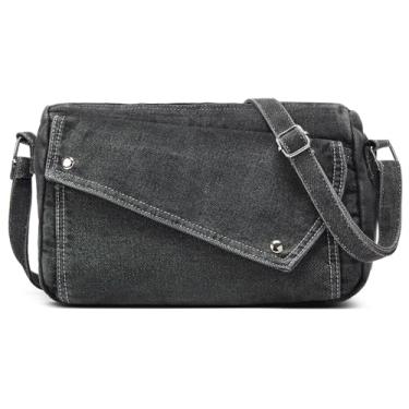 Imagem de 2025 Bolsa de ombro jeans moderna bolsa mensageiro de lona para mulheres, bolsa tiracolo retrô, Preto