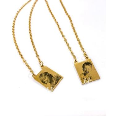Imagem de Escapulário Colar Placa Personalizada Banhada a ouro 18k Foto Realista Desenho Ou Frase Frente Verso Presente (FOTO E FOTO LAPIS)