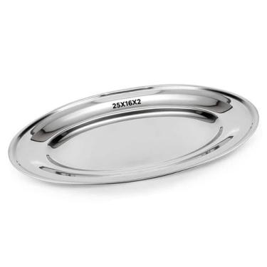 Imagem de Bandeja Travessa De Inox Oval Rasa Para Servir Porção25x16x2 - Pratika