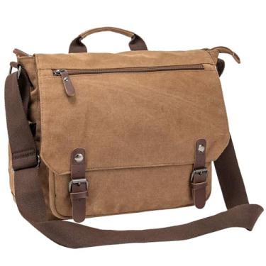 Imagem de Bolsa Mensageiro para Laptop de 15 polegadas encerada impermeável para o Dia dos Pais Macbook Pro/15,6 polegadas para Laptop Masculina Business Vintage Bolsa de Ombro/Pasta, Café, One_Size